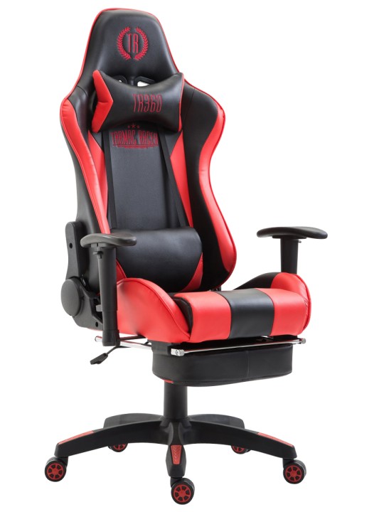 Kontorstol Boavista imiteret læder med fodstøtte, sort/rød