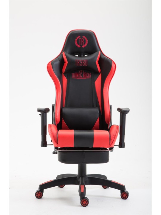 Kontorstol Boavista imiteret læder med fodstøtte, sort/rød