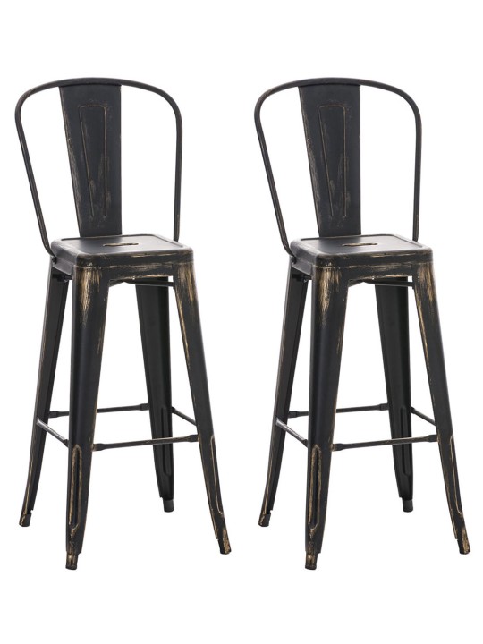 Sæt med 2 barstole Aiden, sort-guld