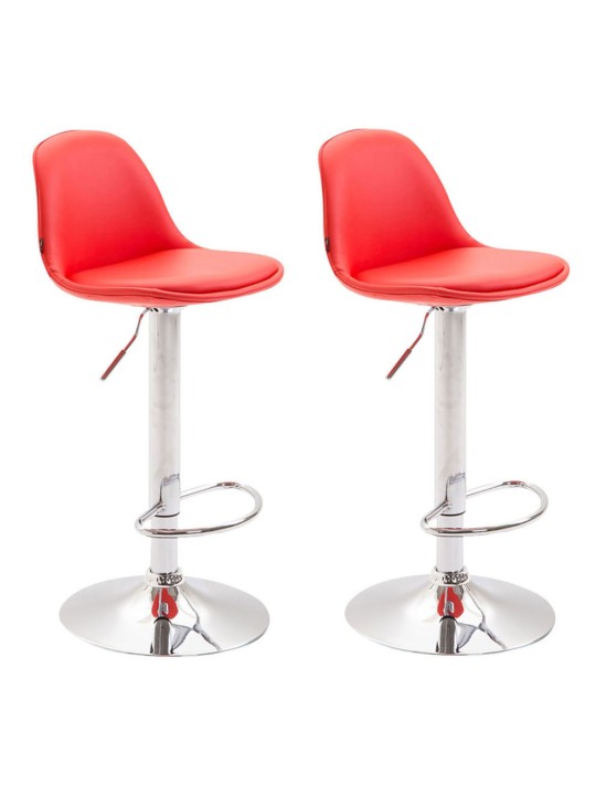 Sæt med 2 barstole Kiel fuldpolstret kunstlæder krom, rød