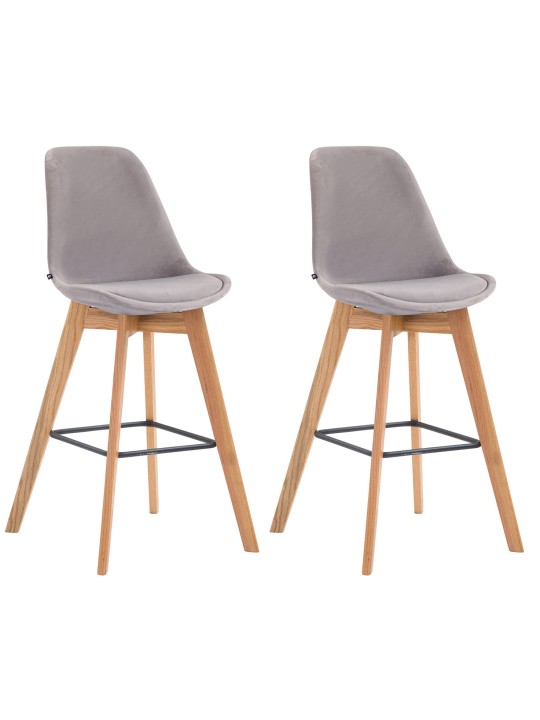 Sæt med 2 barstole Metz velvet naturel, grå