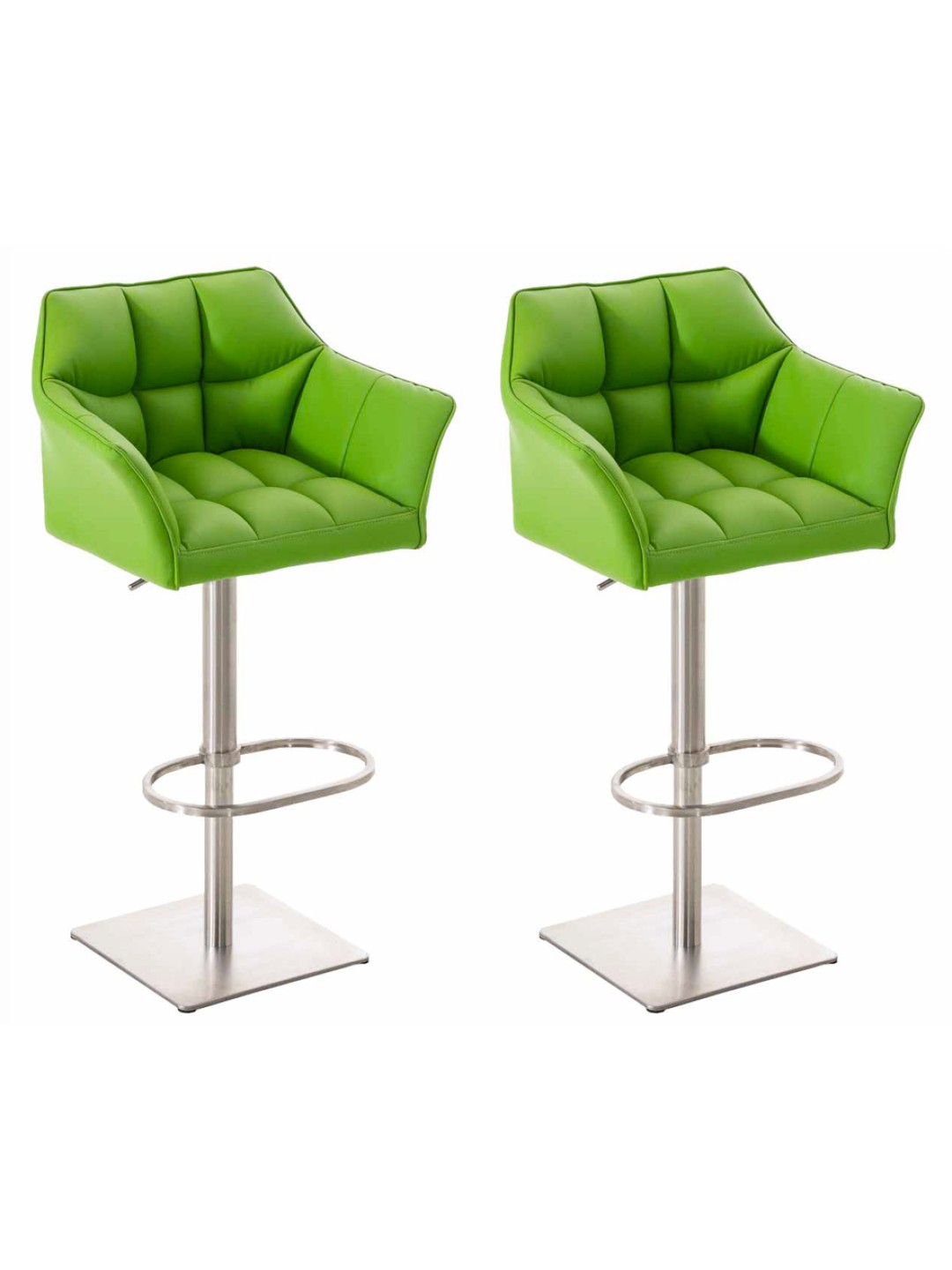 Sæt med 2 barstole Damaso imiteret læder rustfrit stål, grøn