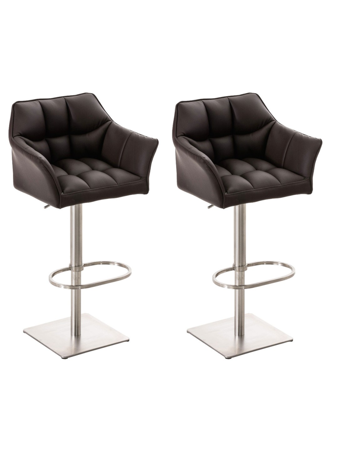 Sæt med 2 barstole Damaso imiteret læder rustfrit stål, brun