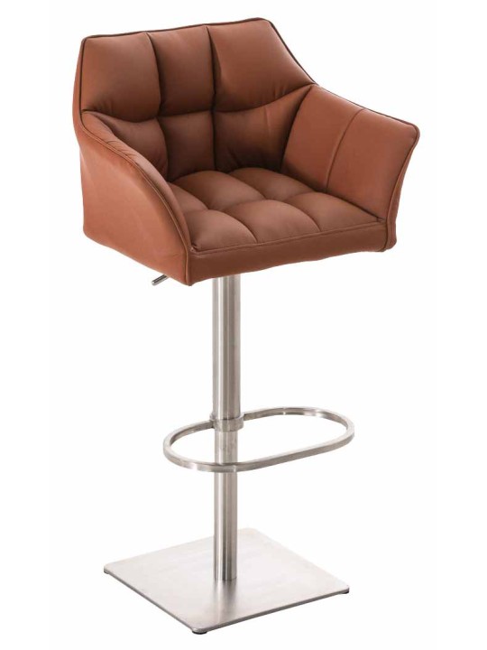 Sæt med 2 barstole Damaso imiteret læder rustfrit stål, lysebrun