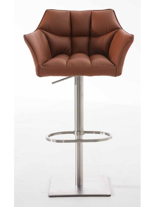 Sæt med 2 barstole Damaso imiteret læder rustfrit stål, lysebrun