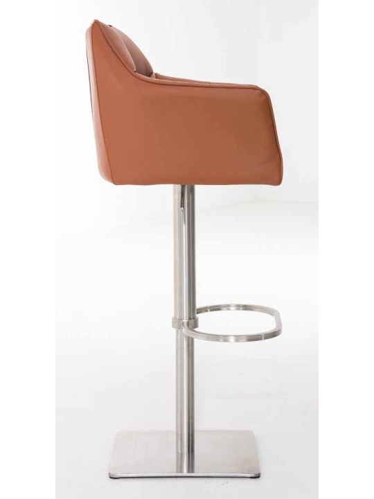 Sæt med 2 barstole Damaso imiteret læder rustfrit stål, lysebrun