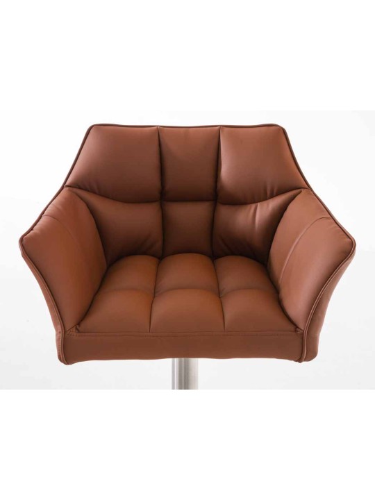 Sæt med 2 barstole Damaso imiteret læder rustfrit stål, lysebrun