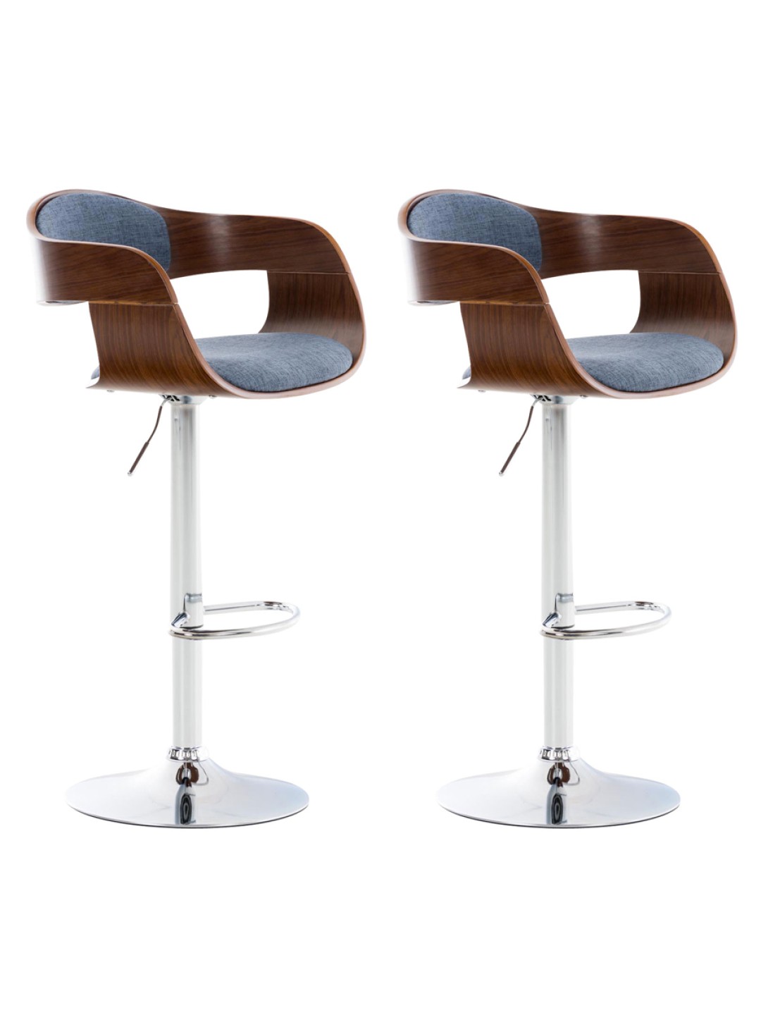 Sæt med 2 barstole Kingston C stof, valnød/blå