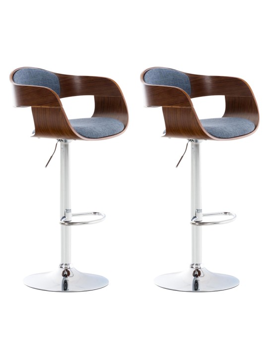 Sæt med 2 barstole Kingston C stof, valnød/blå