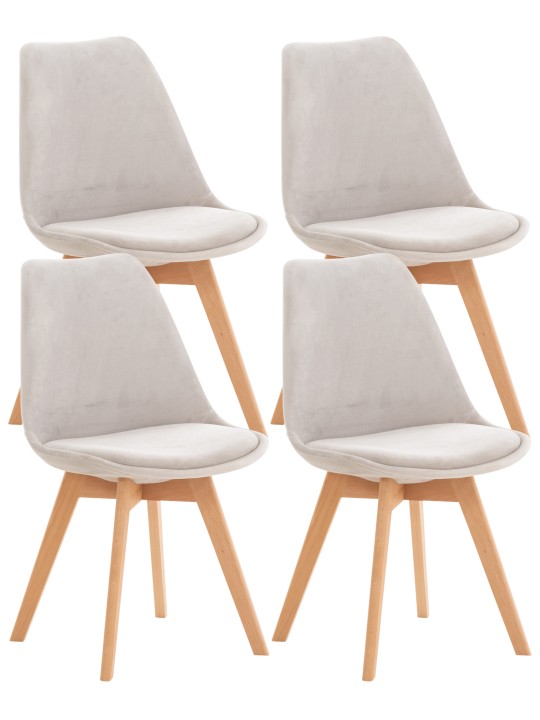 Sæt med 4 stole Linares fløjl, lysegrå