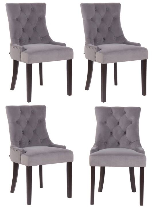 Sæt med 4 spisestuestole Aberdeen fløjl antik, grå