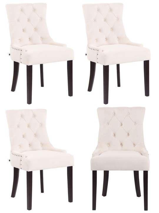 Sæt med 4 spisestuestole Aberdeen fløjl antik, creme