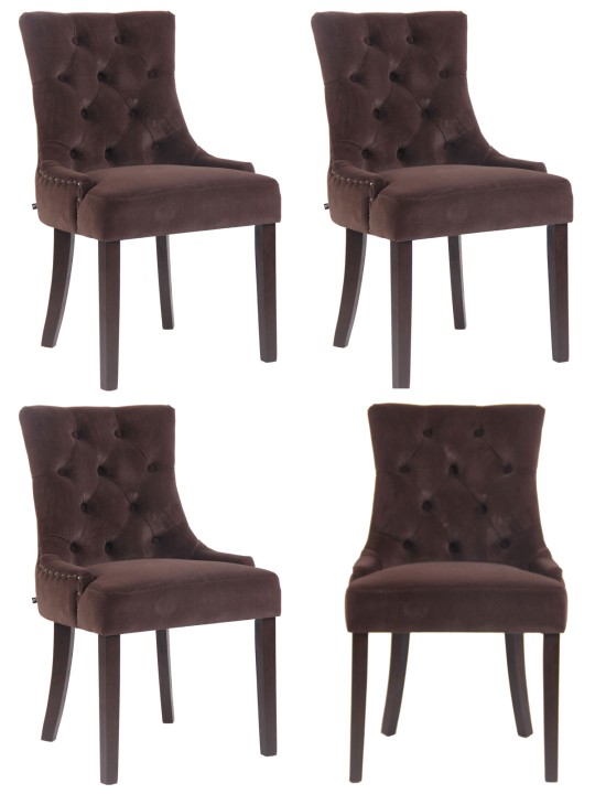 Sæt med 4 spisestuestole Aberdeen fløjl antik, brun