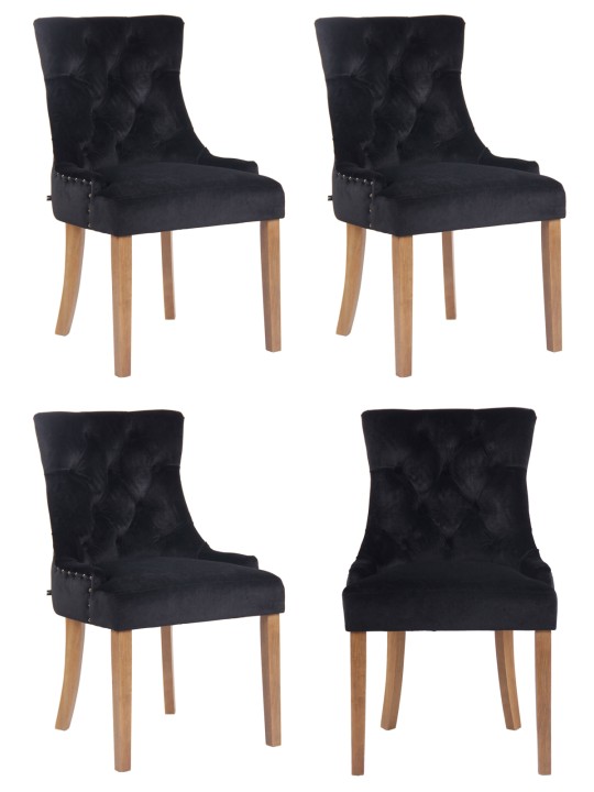 Sæt med 4 spisestuestole Aberdeen fløjl antique-light, sort