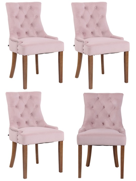 Sæt med 4 spisestuestole Aberdeen fløjl antique-light, pink