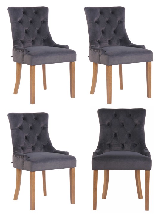Sæt med 4 spisestuestole Aberdeen fløjl antique-light, mørkegrå
