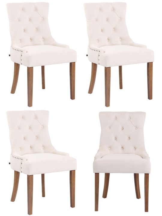 Sæt med 4 spisestuestole Aberdeen fløjl antique-light, creme