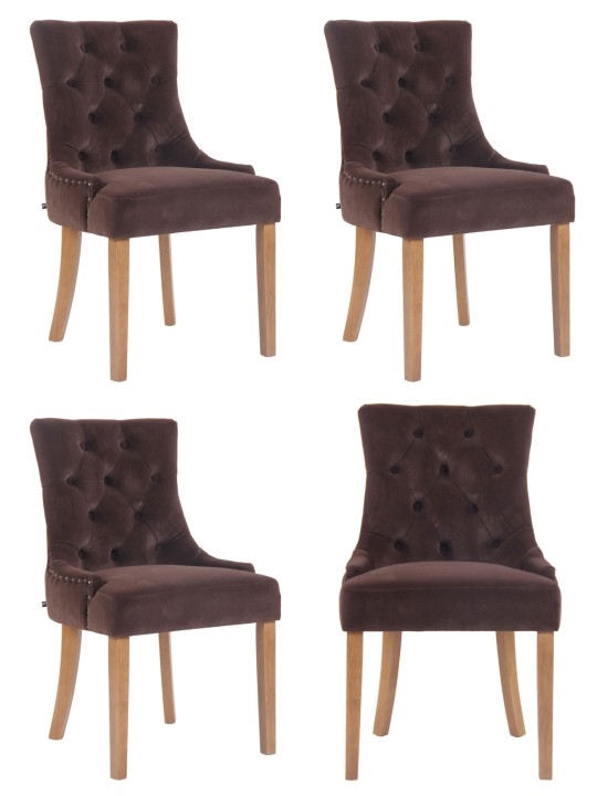 Sæt med 4 spisestuestole Aberdeen fløjl antique-light, brun