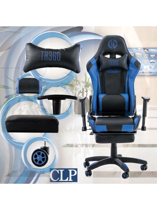 Racing kontorstol Turbo med fodstøtte, sort/blå Racing kontorstol Turbo med fodstøtte, sort/blå