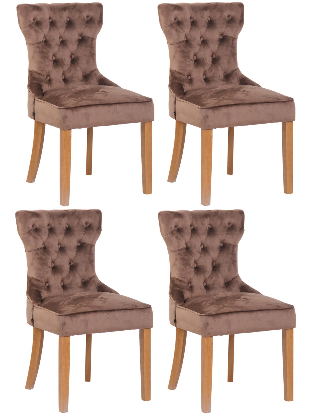 Sæt med 4 spisestuestole Franca velour antique-light, brun
