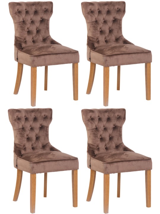 Sæt med 4 spisestuestole Franca velour antique-light, brun