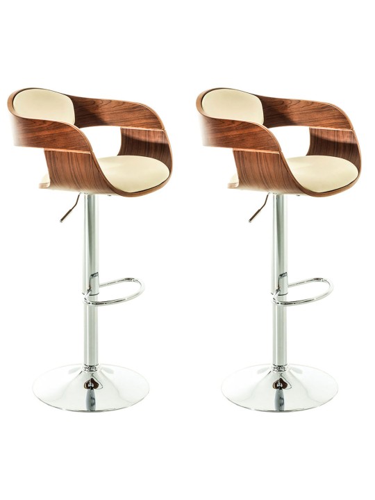 Sæt med 2 barstole Kingston C imiteret læder, valnød/creme