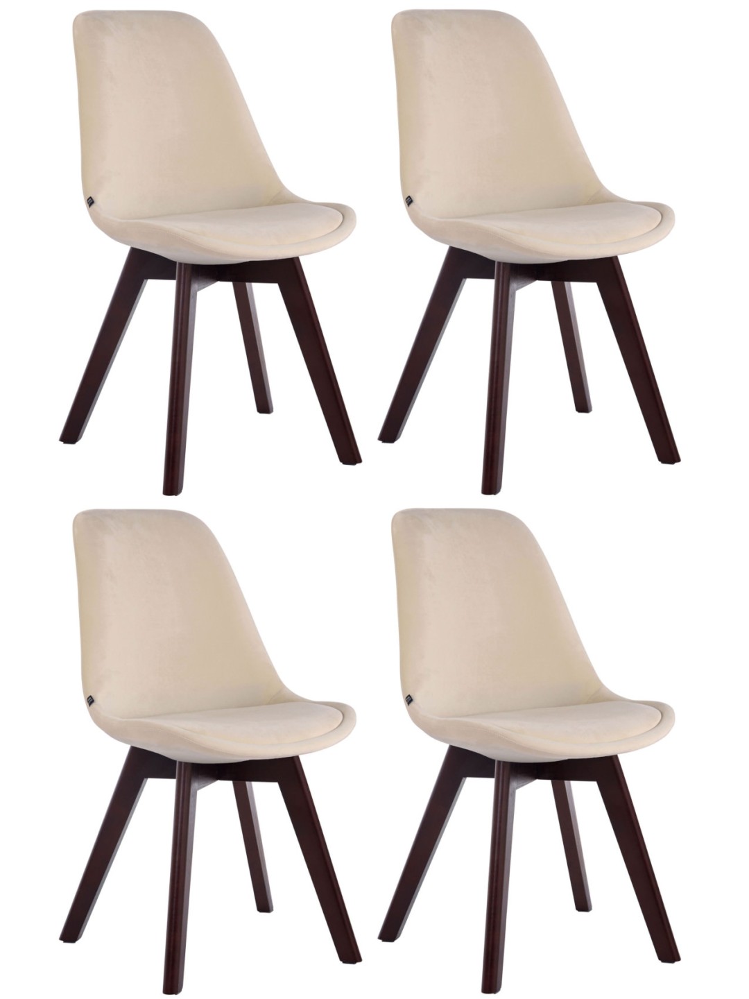 Sæt med 4 besøgsstole Borneo V2 fløjl valnød, creme