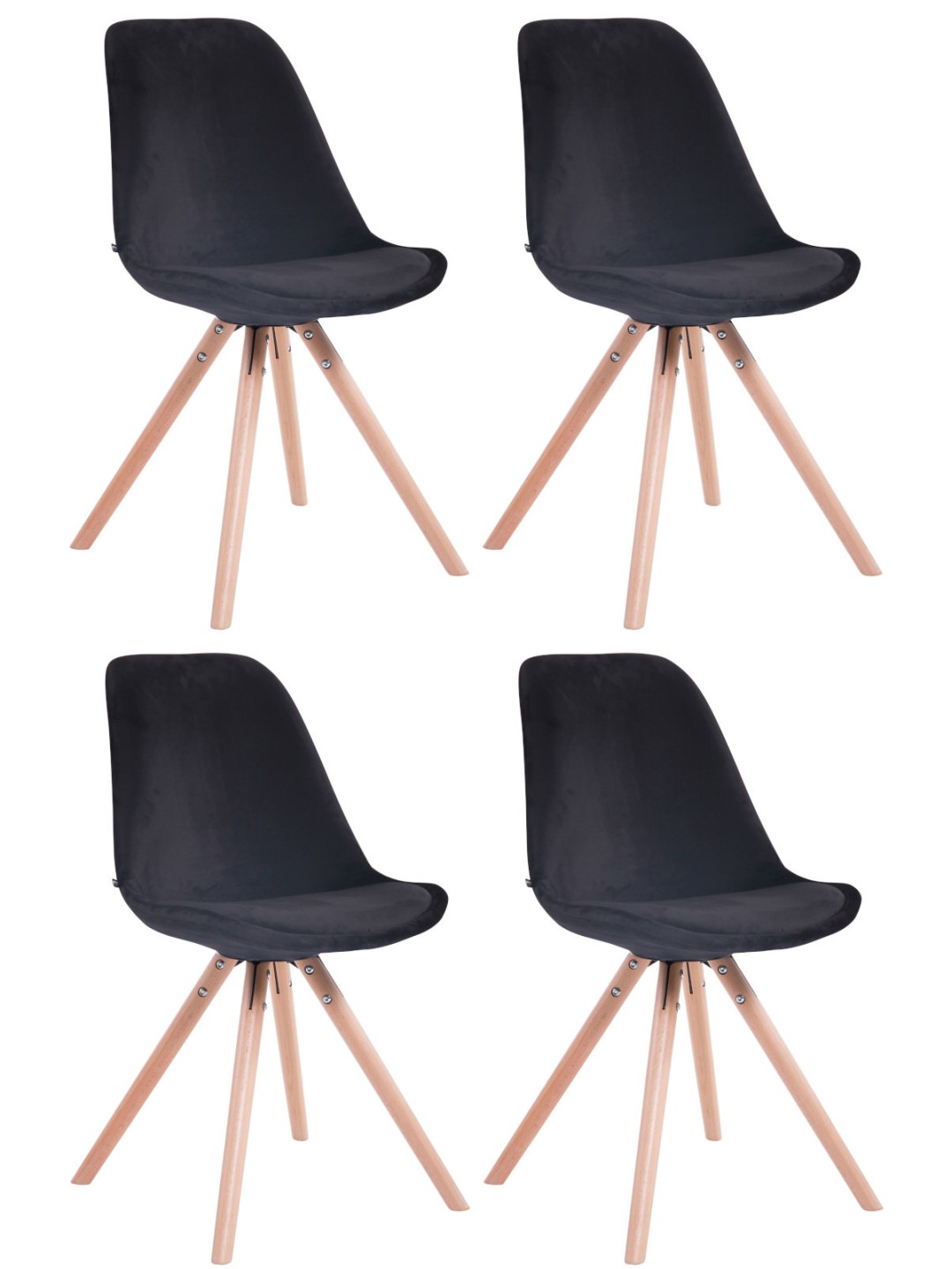 Sæt med 4 stole Toulouse fløjl rund natur, sort