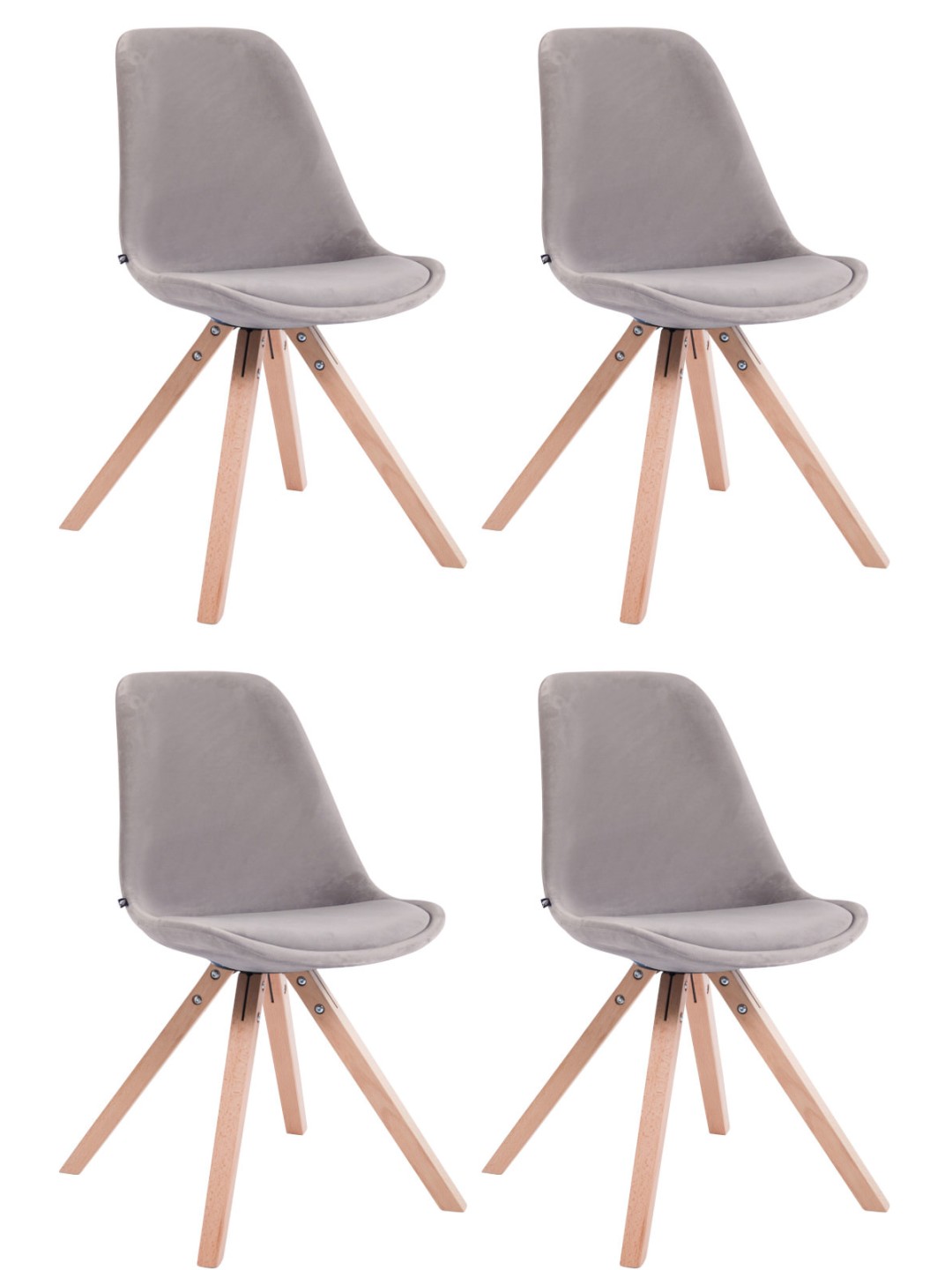 Sæt med 4 stole Toulouse velvet square natura, grå