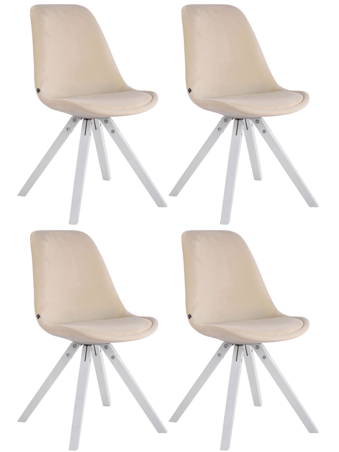 Sæt med 4 Toulouse Velvet Square Chairs, creme