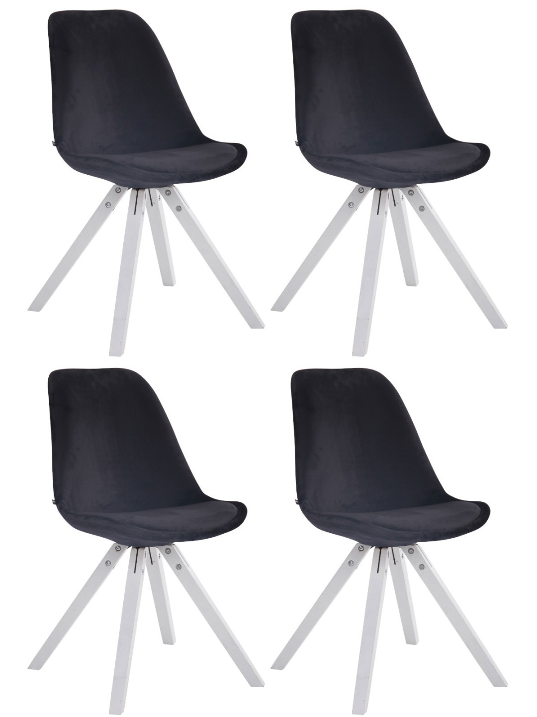 Sæt med 4 Toulouse Velvet Square Chairs, sort