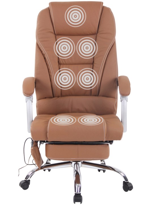 Kontorstol Pacific ægte læder med massagefunktion, lysebrun