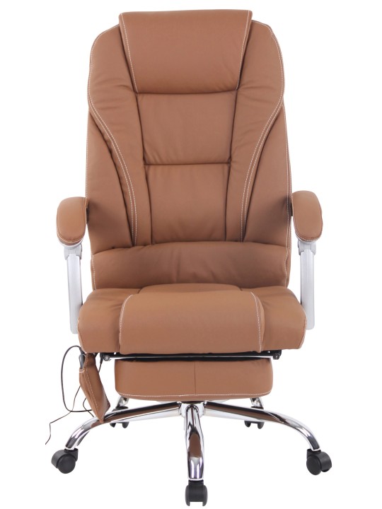 Kontorstol Pacific ægte læder med massagefunktion, lysebrun