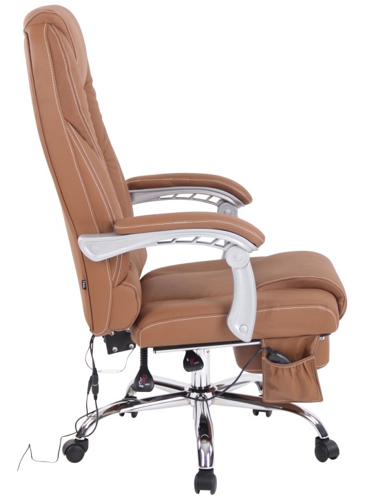 Kontorstol Pacific ægte læder med massagefunktion, lysebrun