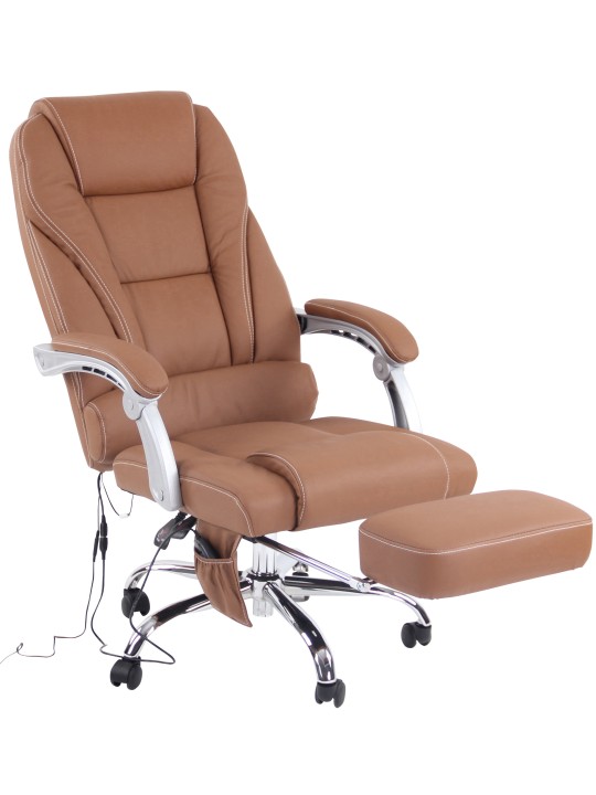 Kontorstol Pacific ægte læder med massagefunktion, lysebrun