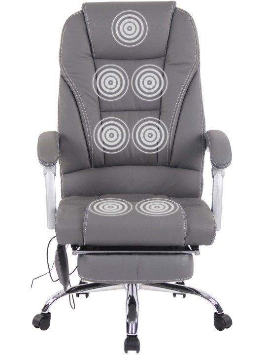 Kontorstol Pacific ægte læder med massagefunktion, grå