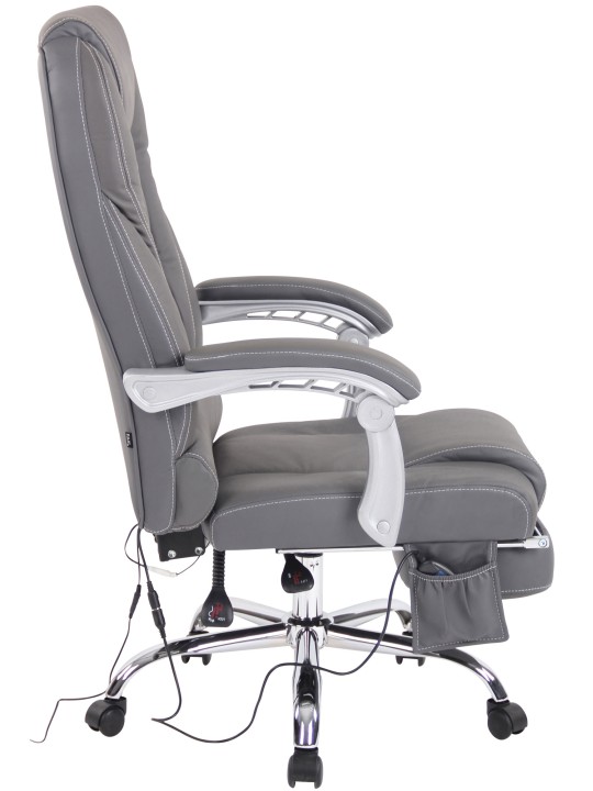 Kontorstol Pacific ægte læder med massagefunktion, grå