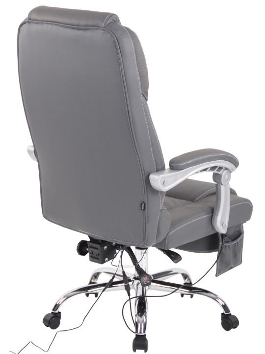 Kontorstol Pacific ægte læder med massagefunktion, grå