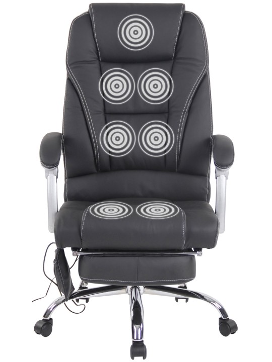 Kontorstol Pacific ægte læder med massagefunktion, sort