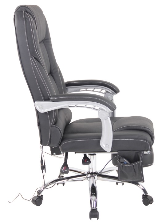 Kontorstol Pacific ægte læder med massagefunktion, sort