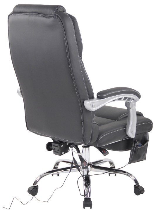 Kontorstol Pacific ægte læder med massagefunktion, sort