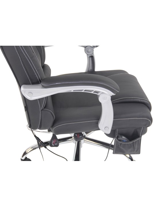 Kontorstol Pacific ægte læder med massagefunktion, sort