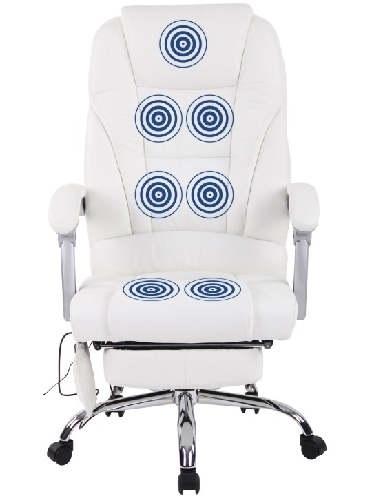 Kontorstol Pacific ægte læder med massagefunktion, hvid