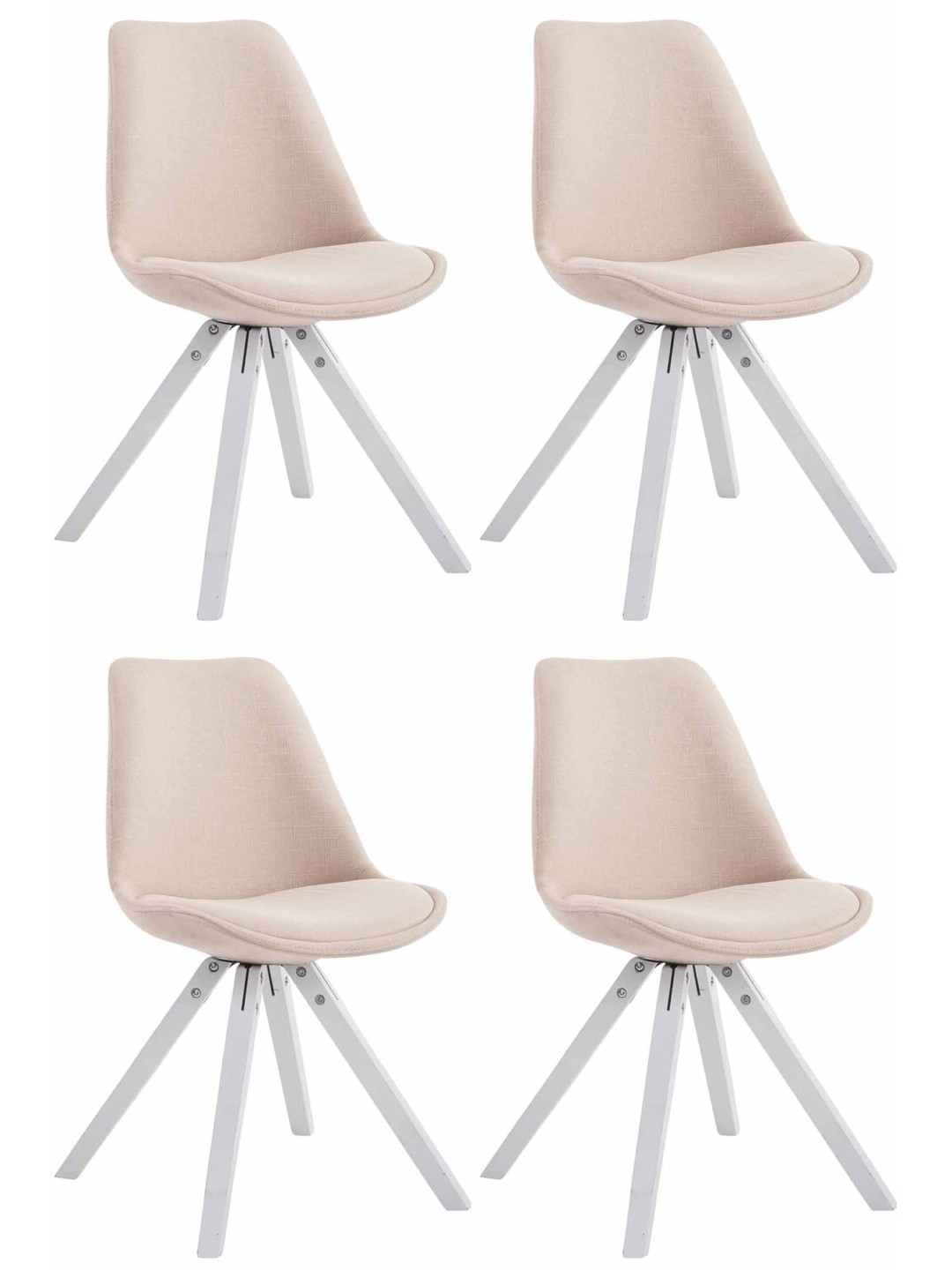Sæt med 4 besøgsstole Toulouse stof Firkantet, creme