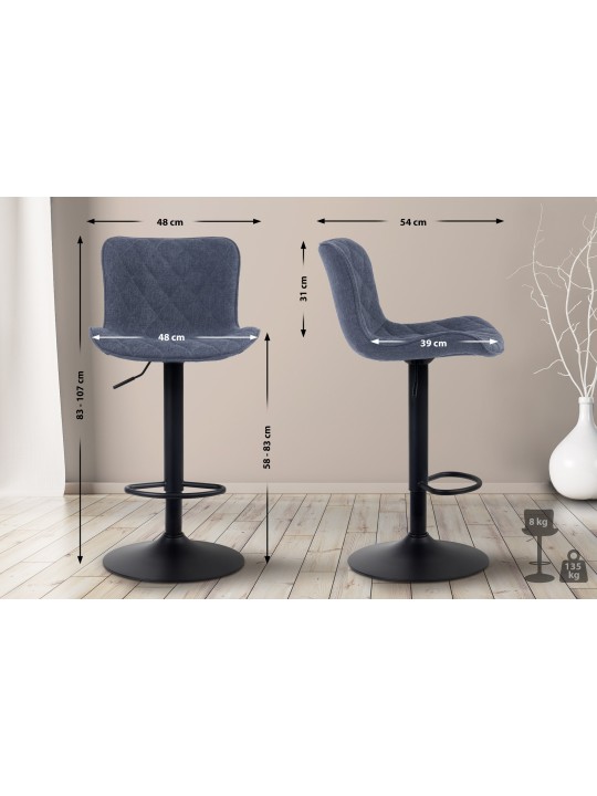 Sæt med 2 barstole Emma stof, blå