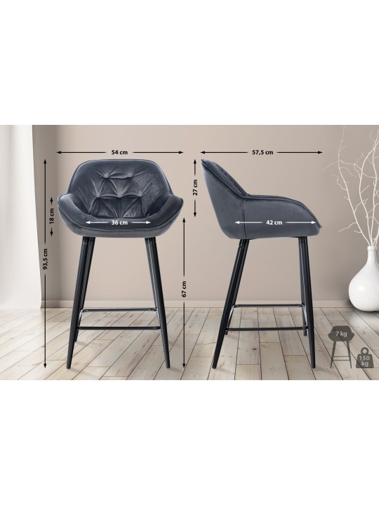 Sæt med 2 barstole Gibson velvet, mørkegrå
