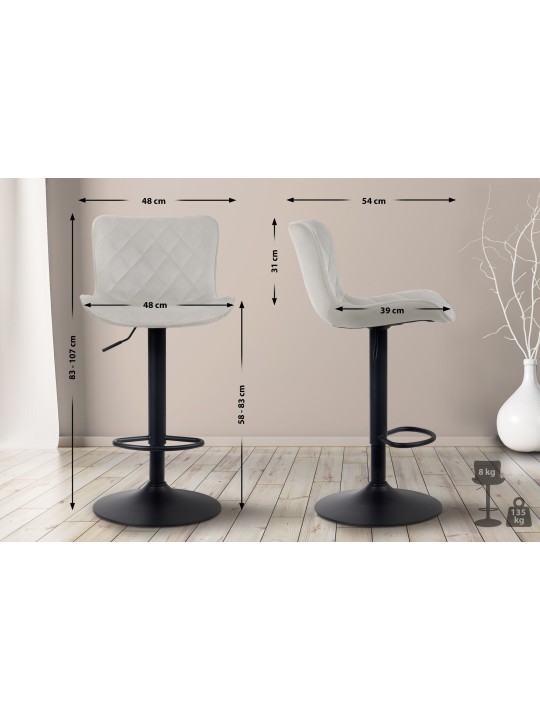 Sæt med 2 barstole Emma velvet, creme