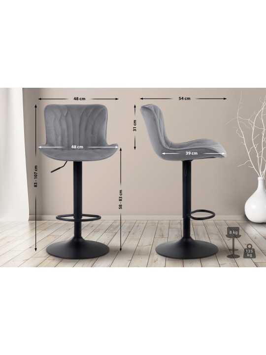 Barstol Linus fløjl, mørkegrå