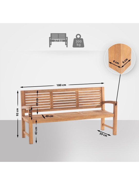 Teak bænk Halden 180 cm, teak