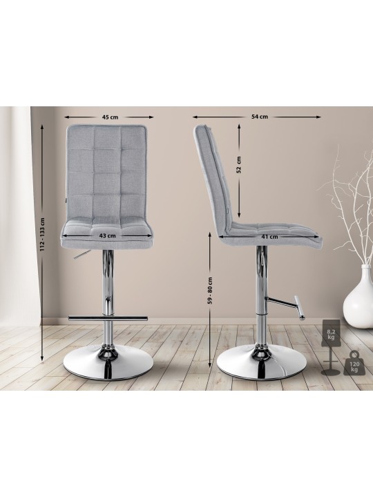 Barstol Peking V2 stof krom, lysegrå